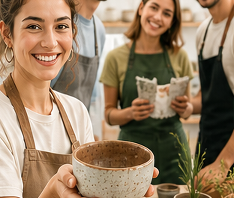 Junge Kreative zeigen handgemachte Produkte